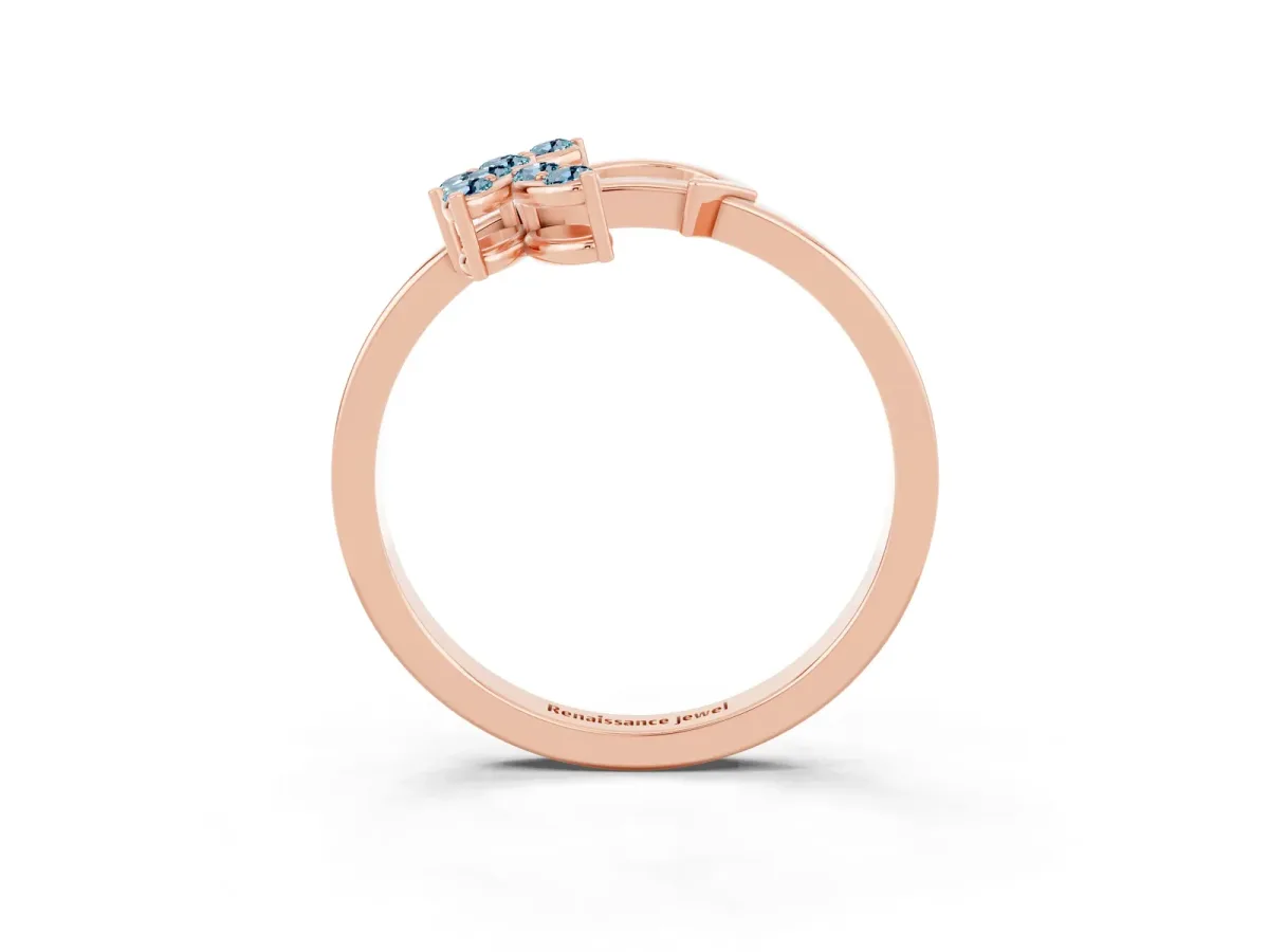 Marquise Aquamarine Cluster Bypass Ring with Prong Setting Rose gold