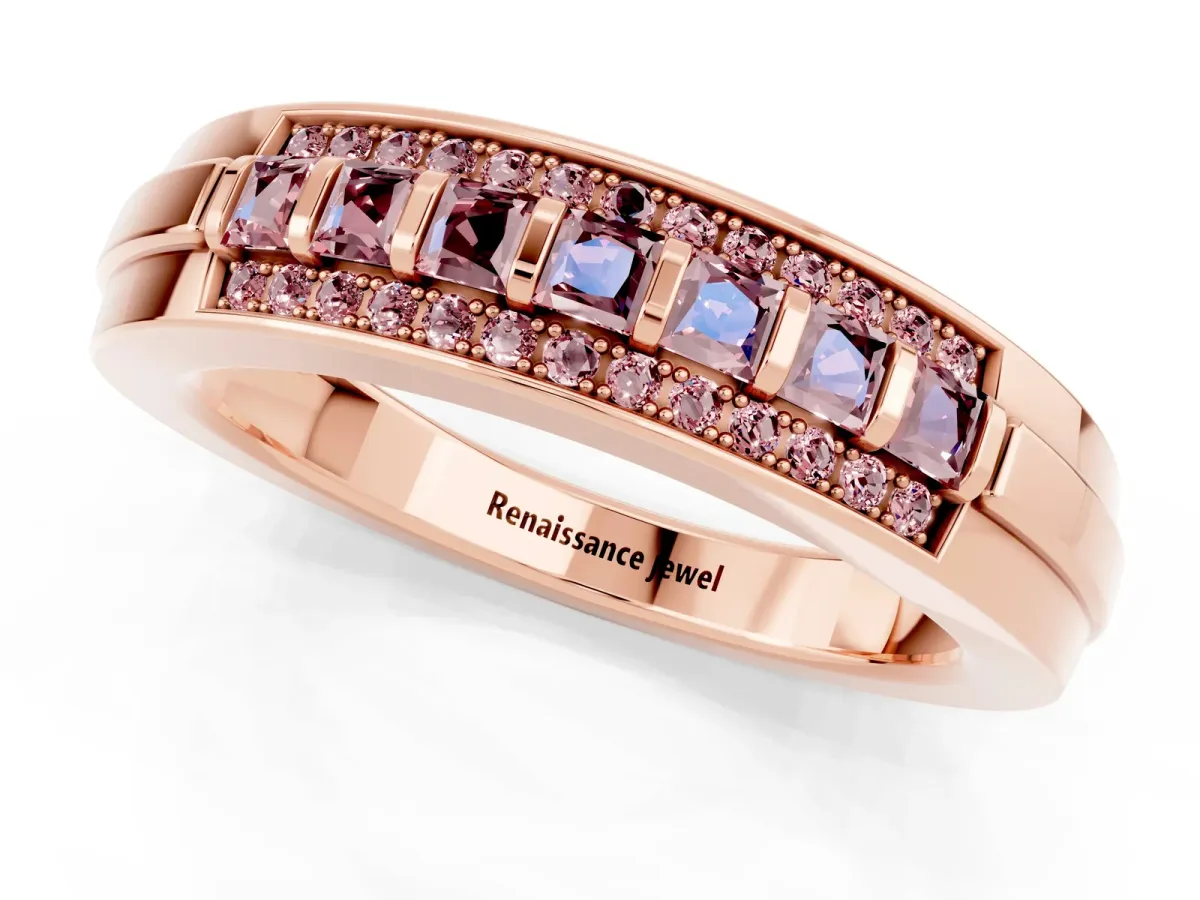 Bar-Set Princess Cut Morganite Pavé Band Rose gold