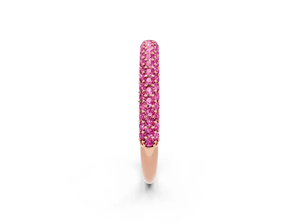 Round Pink Sapphire Pavé Eternity Band with Shared Prong Setting Rose gold