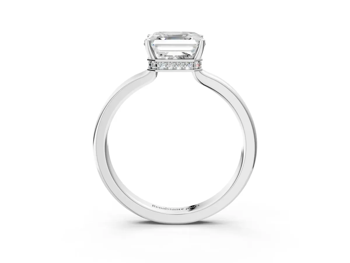 Asscher Cut Cut Solitaire Engagement Ring with Four-Prong Setting on a Classic Band Platinum