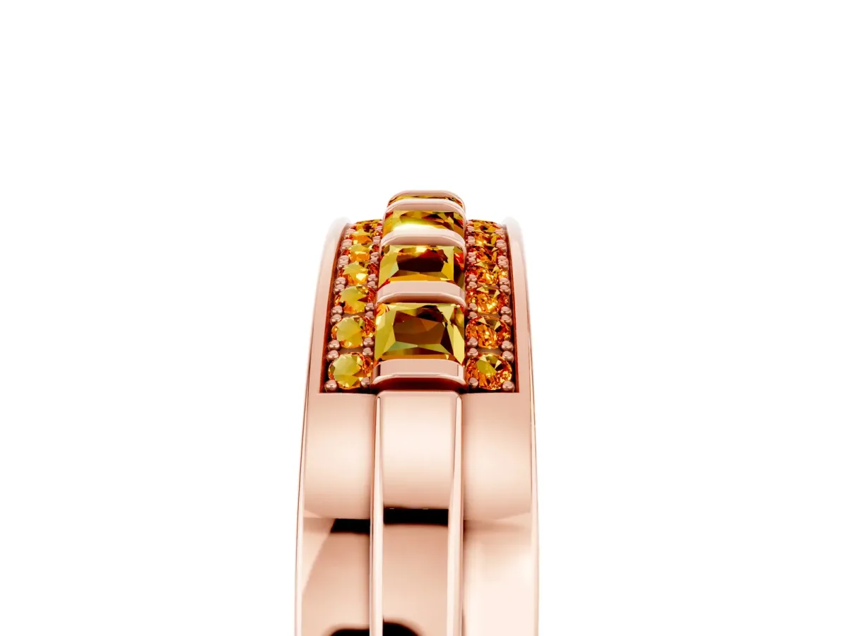Bar-Set Princess Cut Citrine Pavé Band Rose gold