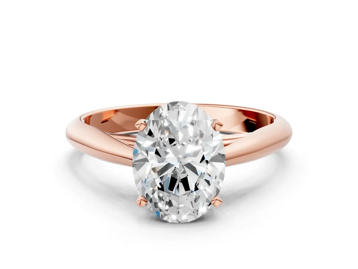Oval Cut Diamond Solitaire Engagement Ring with Cathedral Setting and Four-Prong Mount Rose gold