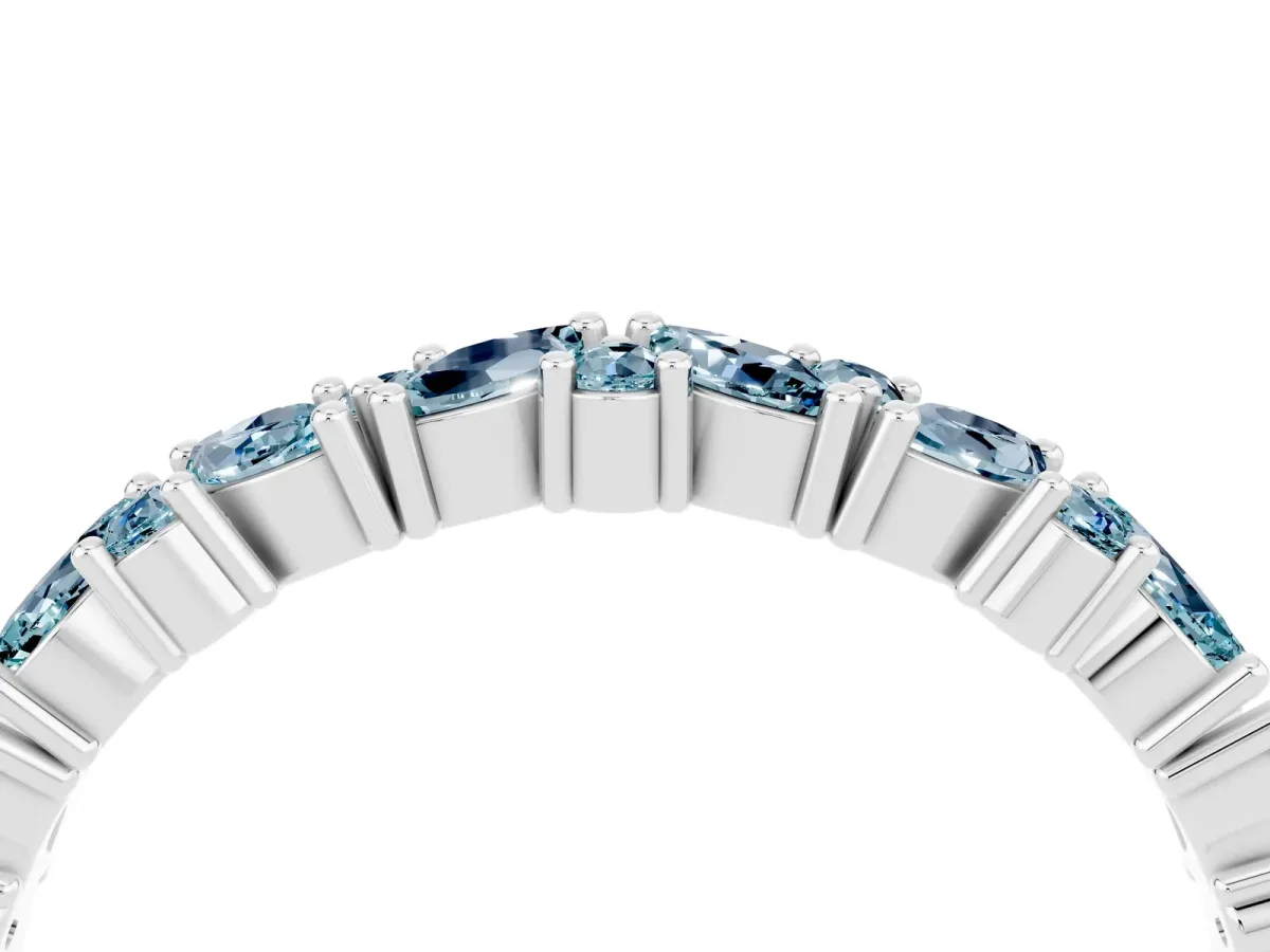 Marquise and Round Aquamarine Vine Eternity Band with Prong Setting Silver