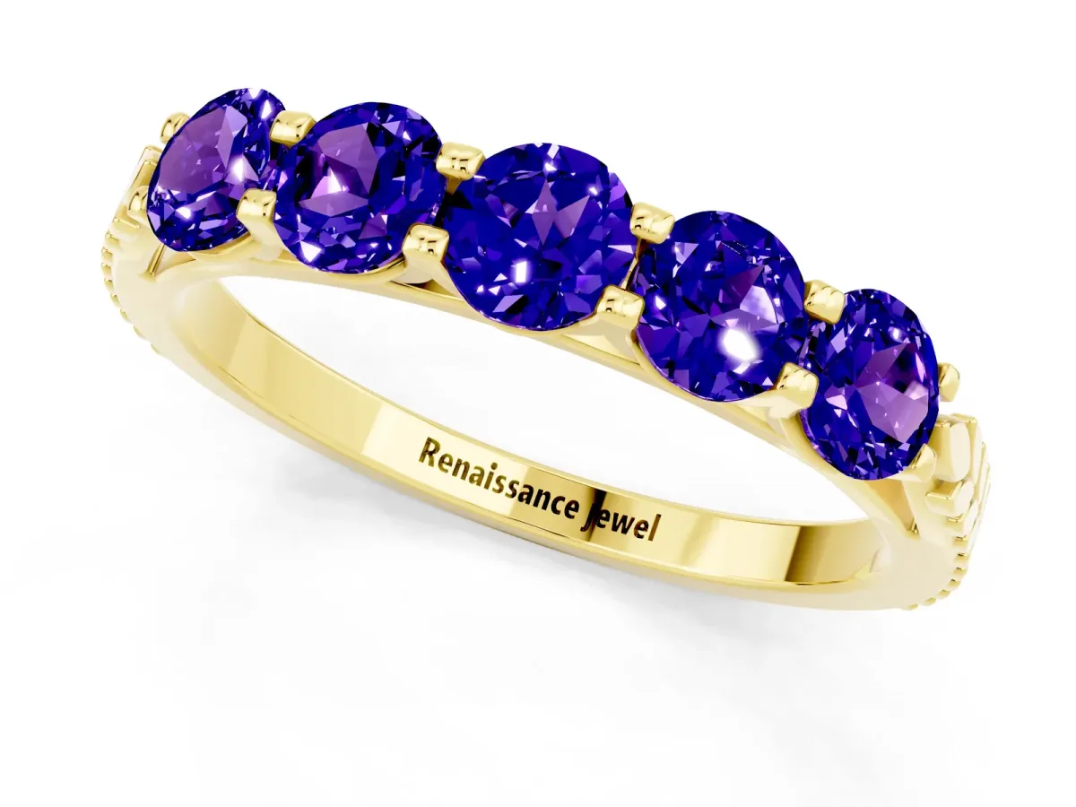 Five-Stone Round Tanzanite Prong-Set Band Yellow gold