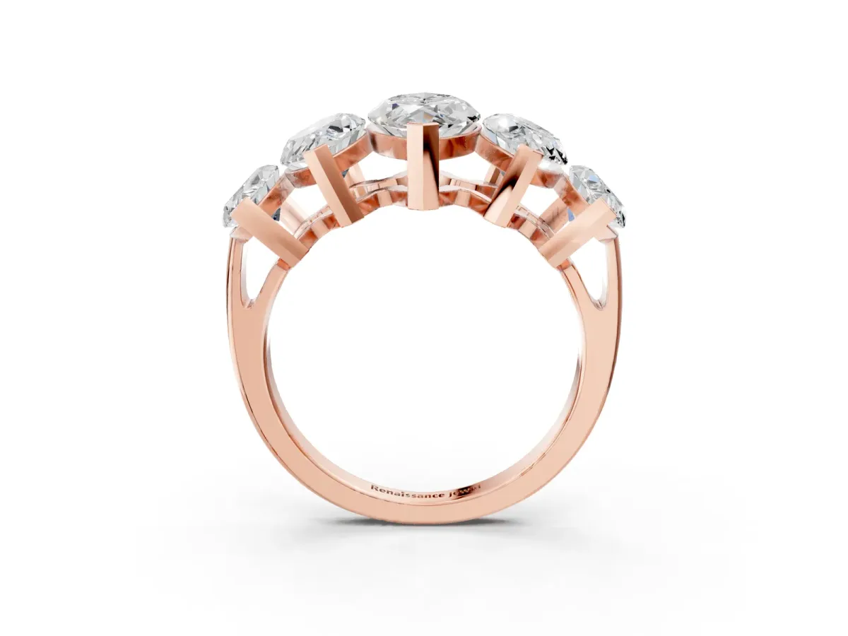 Five-Stone Marquise Diamond Prong Set White Gold Band Rose gold