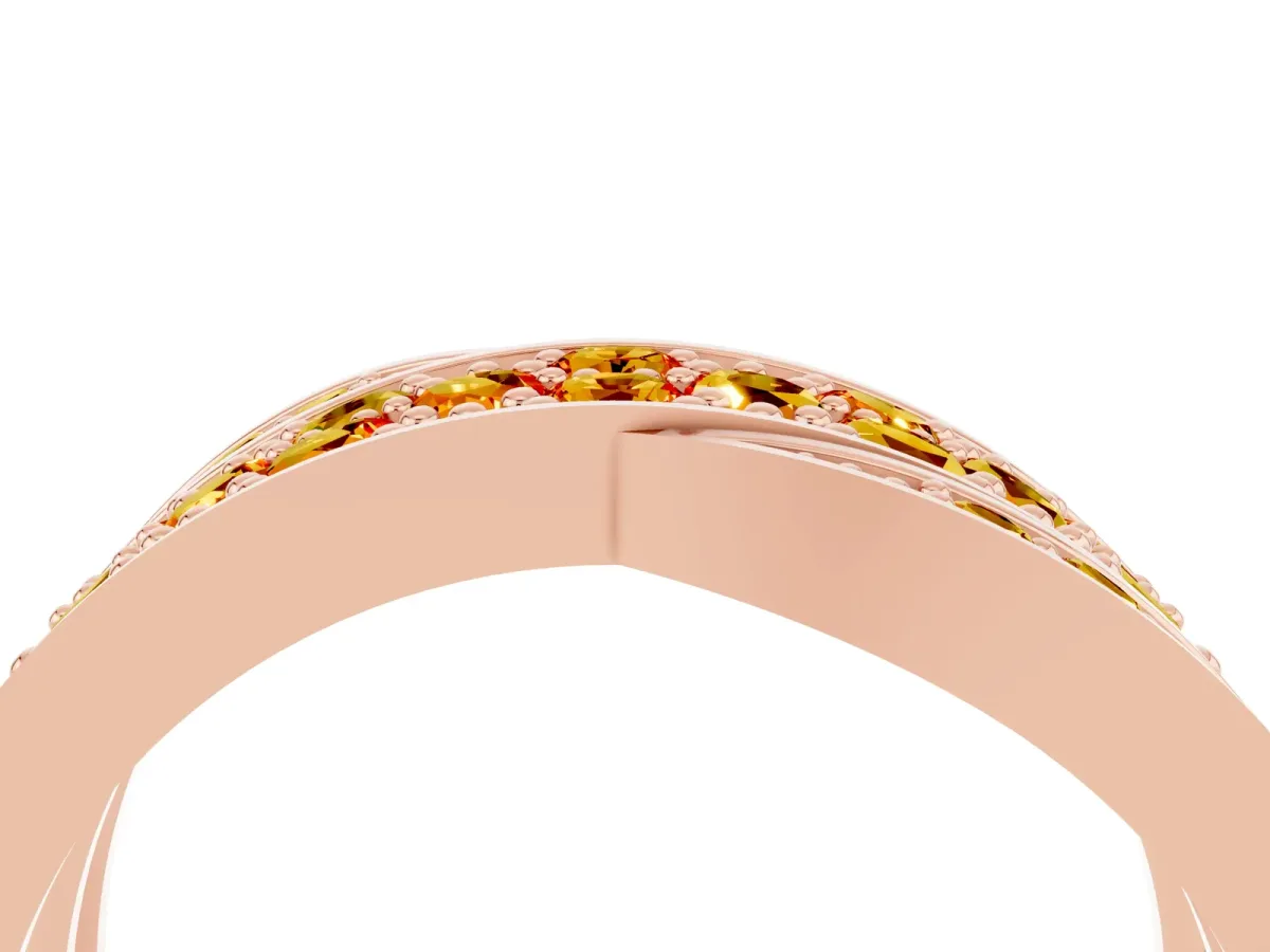 Pavé Round Citrine Crossover Band with Bead Prong Setting Rose gold