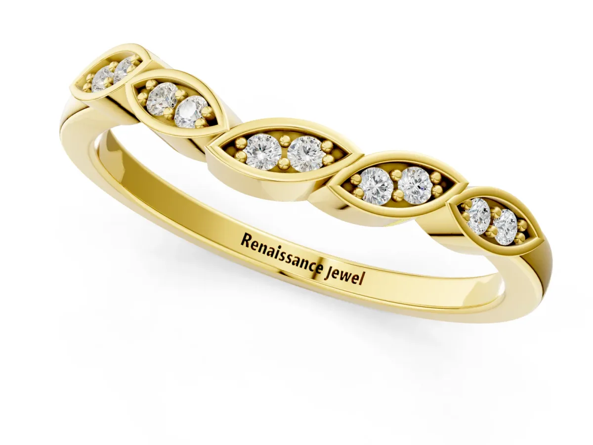 Marquise Diamond Leaf Eternity Band with Bezel Setting Yellow gold