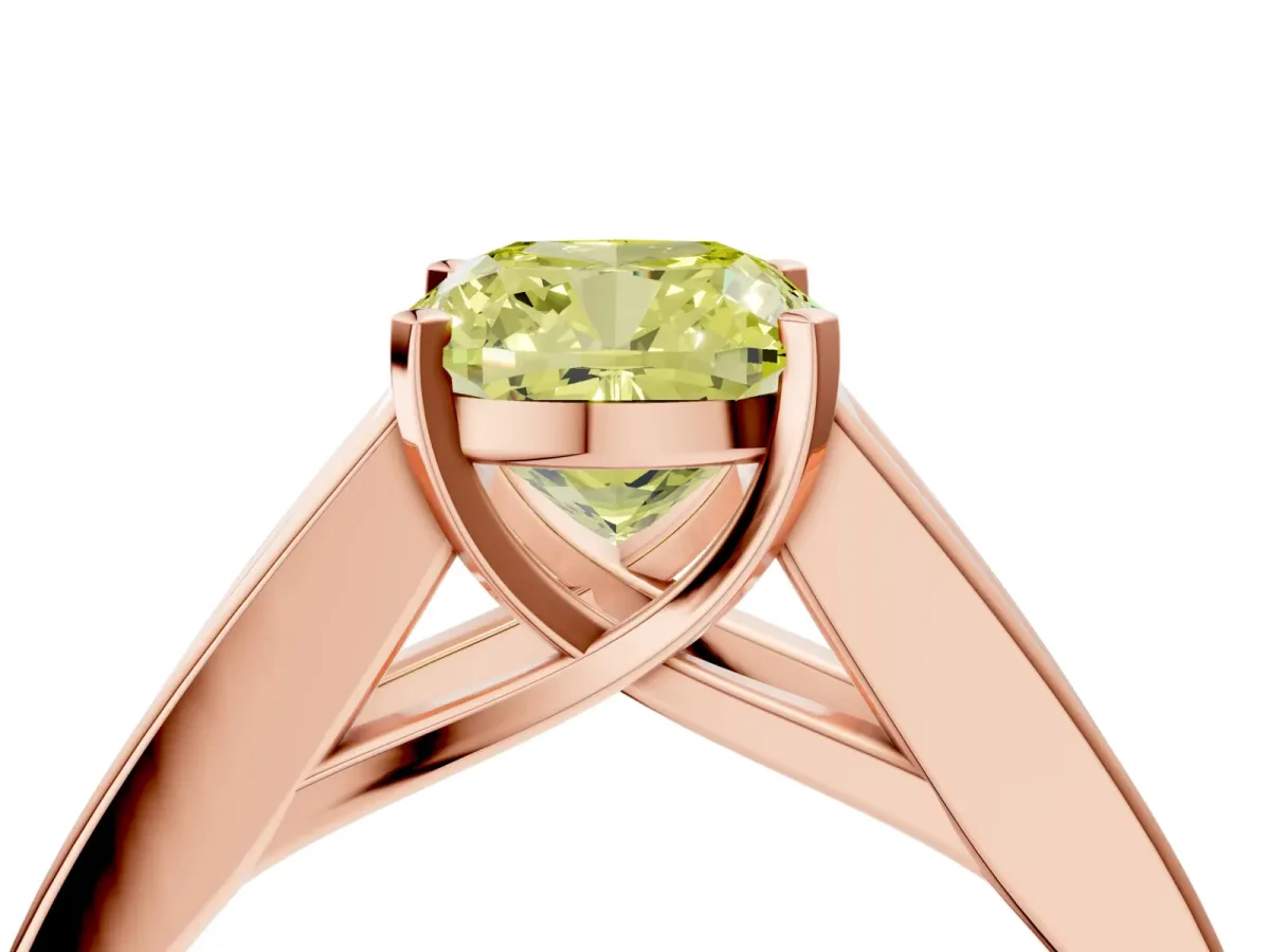 Fancy Yellow Cushion Cut Cut Channel Set Solitaire Ring with Four-Prong Setting Rose gold