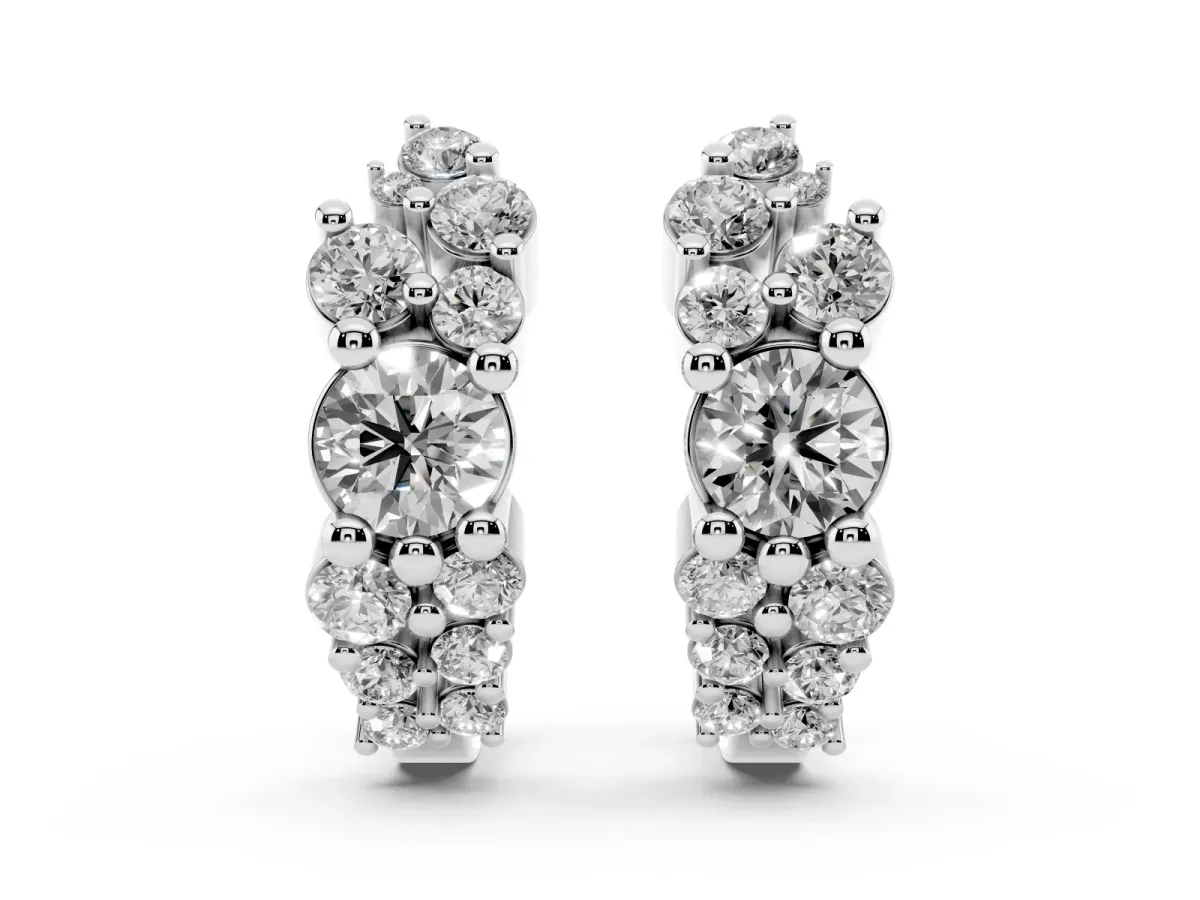 Round Diamond Hydrangea Bouquet Hoop Earrings with Diamond Accents Silver