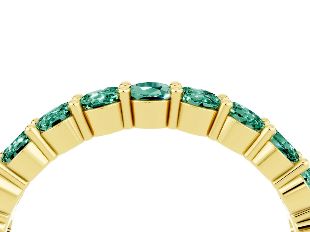 Round Green Sapphire Half Eternity Band with Prong Setting Yellow gold
