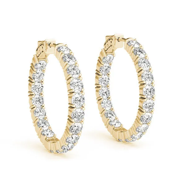 Round Cut Diamond Inside-Out Hoop Earrings with Shared Prong Setting Yellow gold
