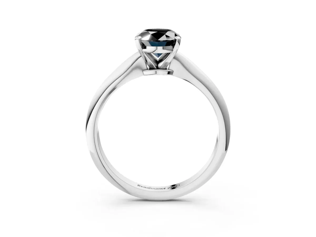 Fancy Black Oval Cut Diamond Solitaire Engagement Ring with Classic Band and Four-Prong Setting Silver