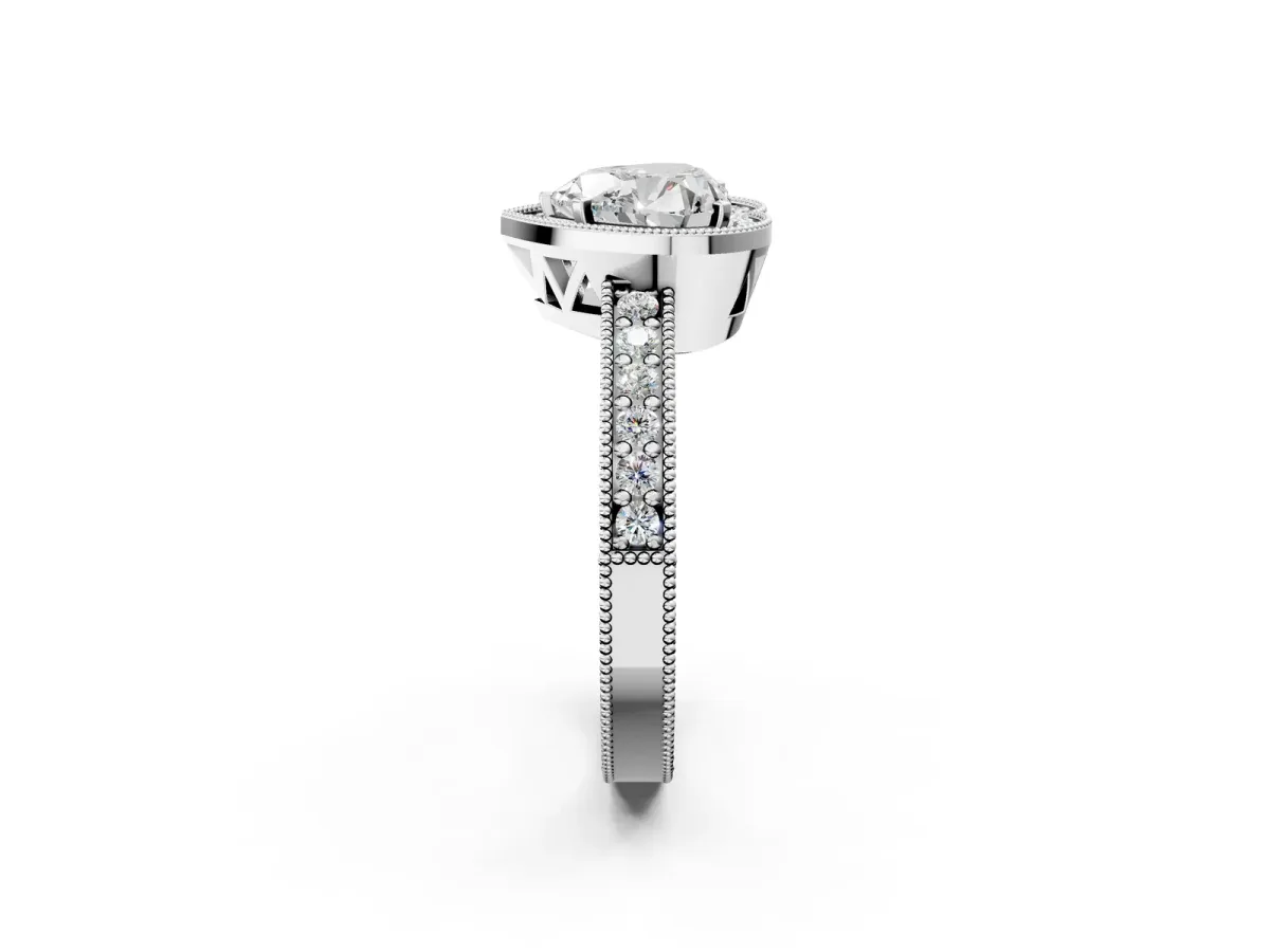 Heart Cut Cut Halo Diamond Pave Band Ring with Four-Prong Setting Platinum