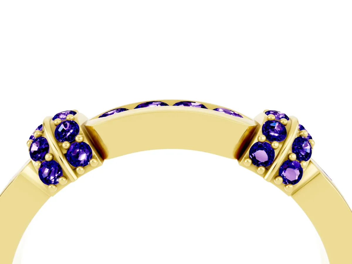 Pavé Round Tanzanite Link Band with Bezel Setting Yellow gold
