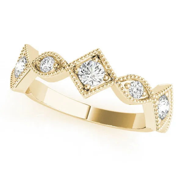 Milgrain Diamond Marquise and Square Band with Bezel Setting Yellow gold