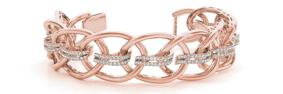 Pavé Round Diamond Open Link Cuff Bracelet Rose gold