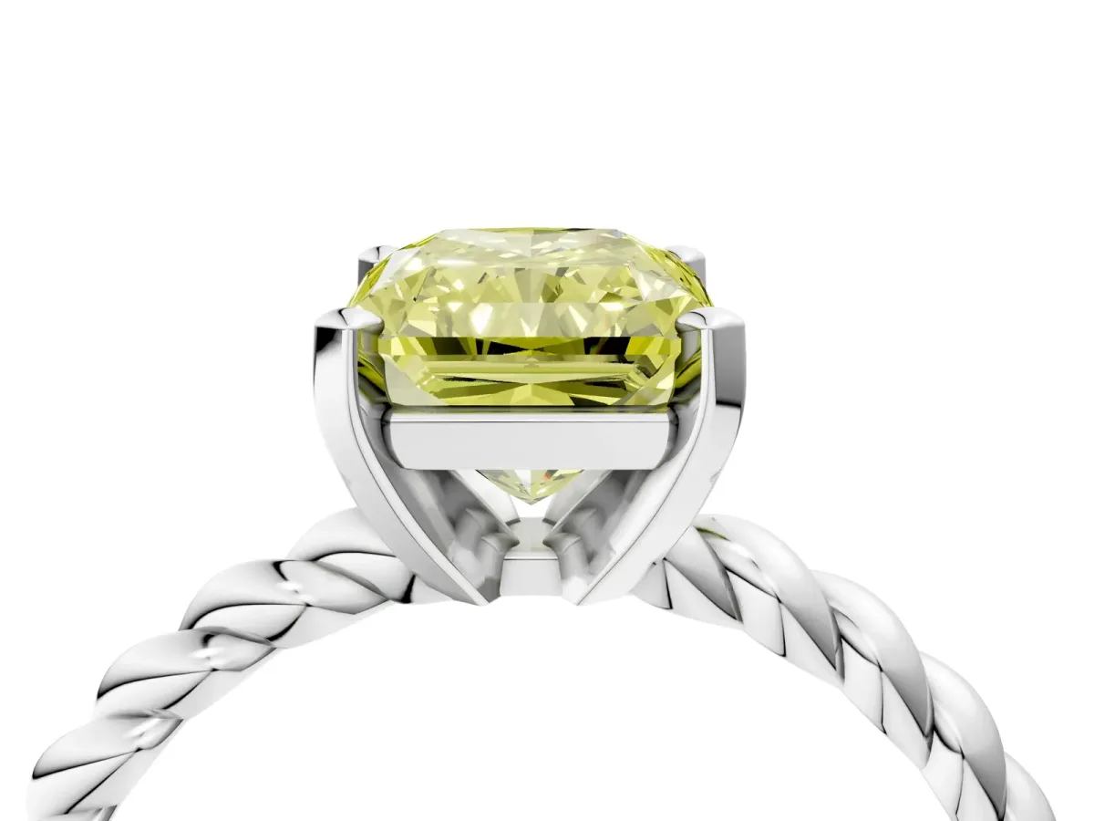 Fancy Yellow Radiant Cut Cut Solitaire Twisted Band with Four-Prong Setting Platinum