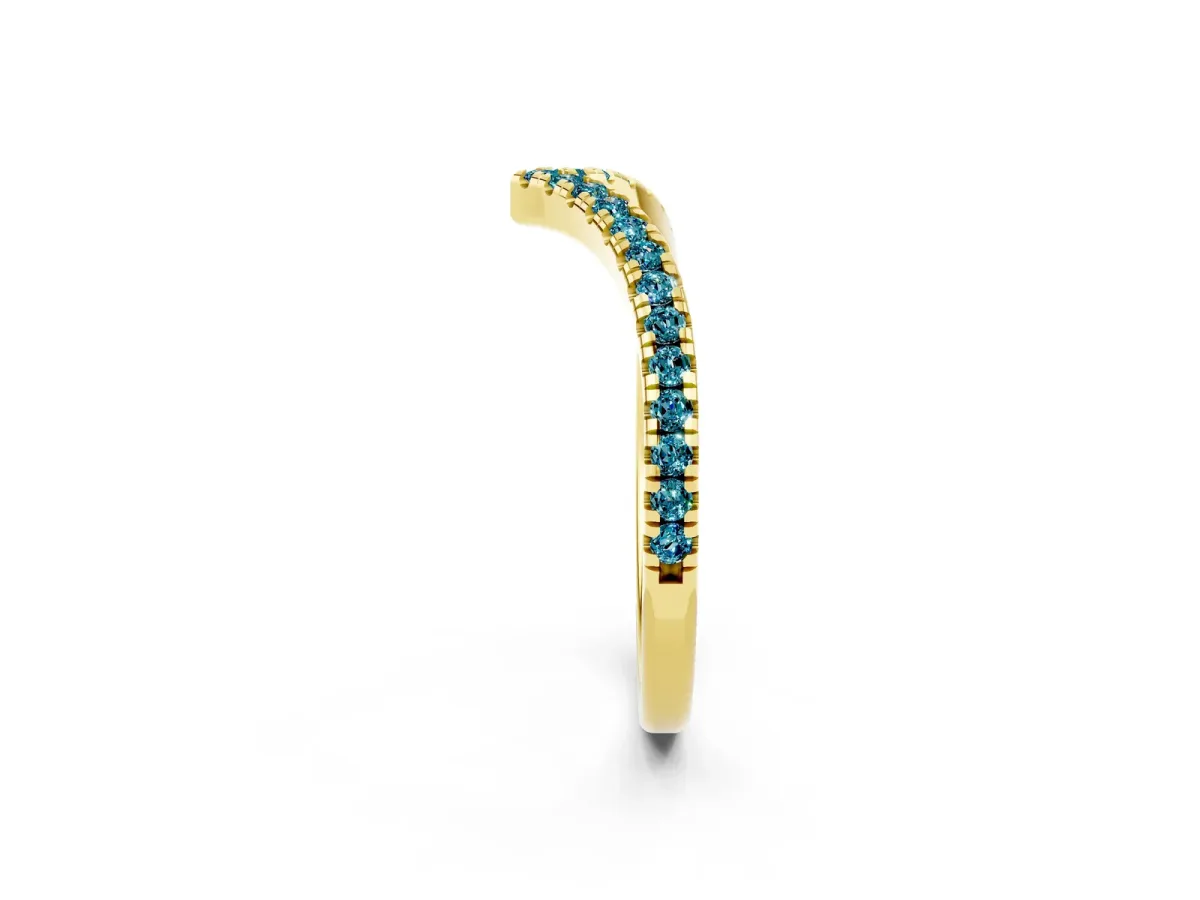 Pavé Round Blue Topaz V-Shaped Chevron Band with Shared Prong Setting Yellow gold
