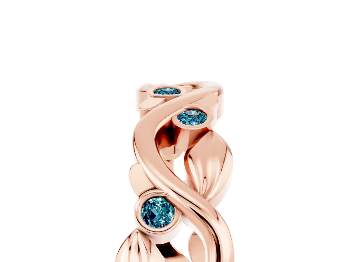 Round Blue Topaz Leaf Eternity Band with Bezel Setting Rose gold