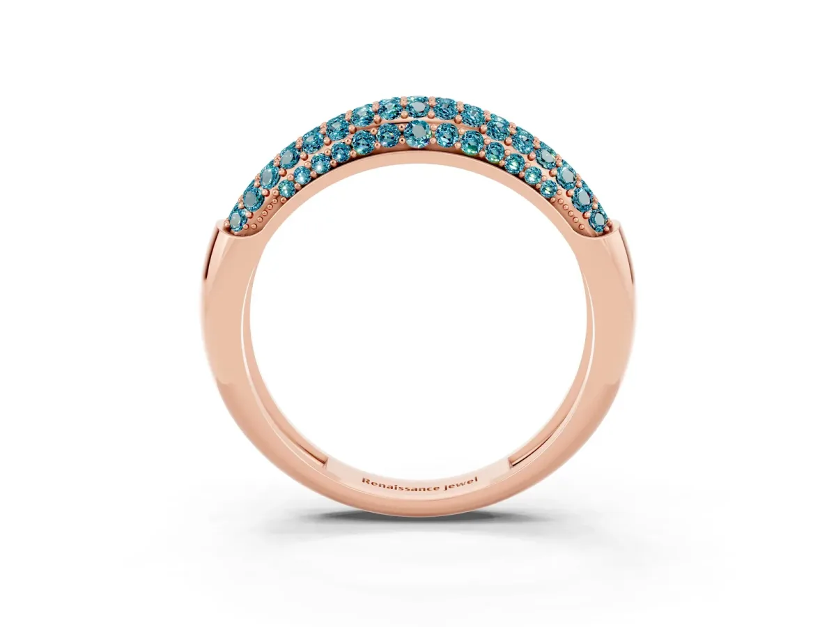 Three-Row Pavé Round Blue Topaz Dome Band Rose gold
