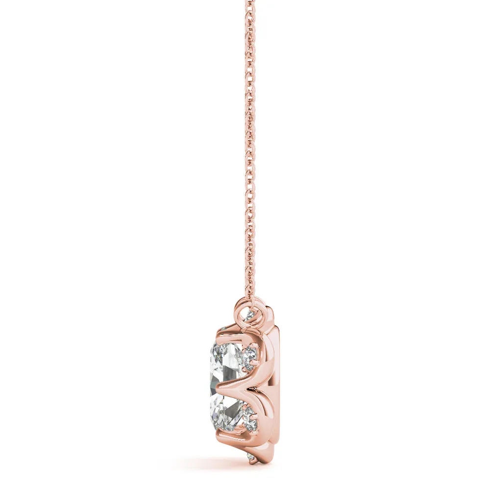 Oval Diamond Halo Pendant with Prong Setting Rose gold