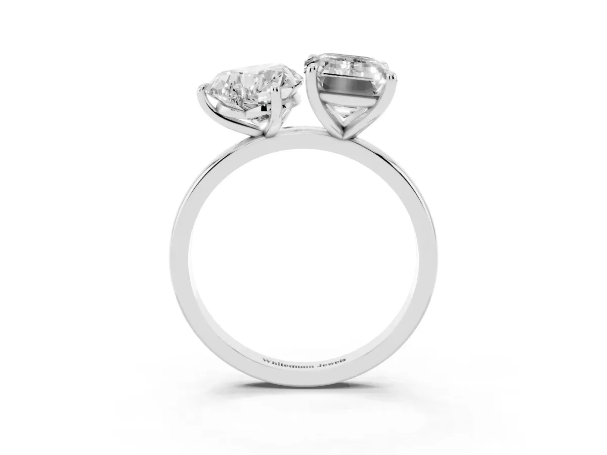 Heart Cut and Emerald Cut Toi Moi Ring with Prong Setting Platinum