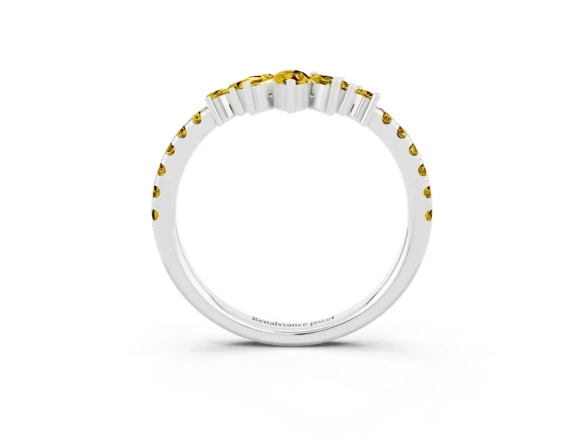 Chevron Marquise and Round Yellow Sapphire Open Band with Prong Setting Silver