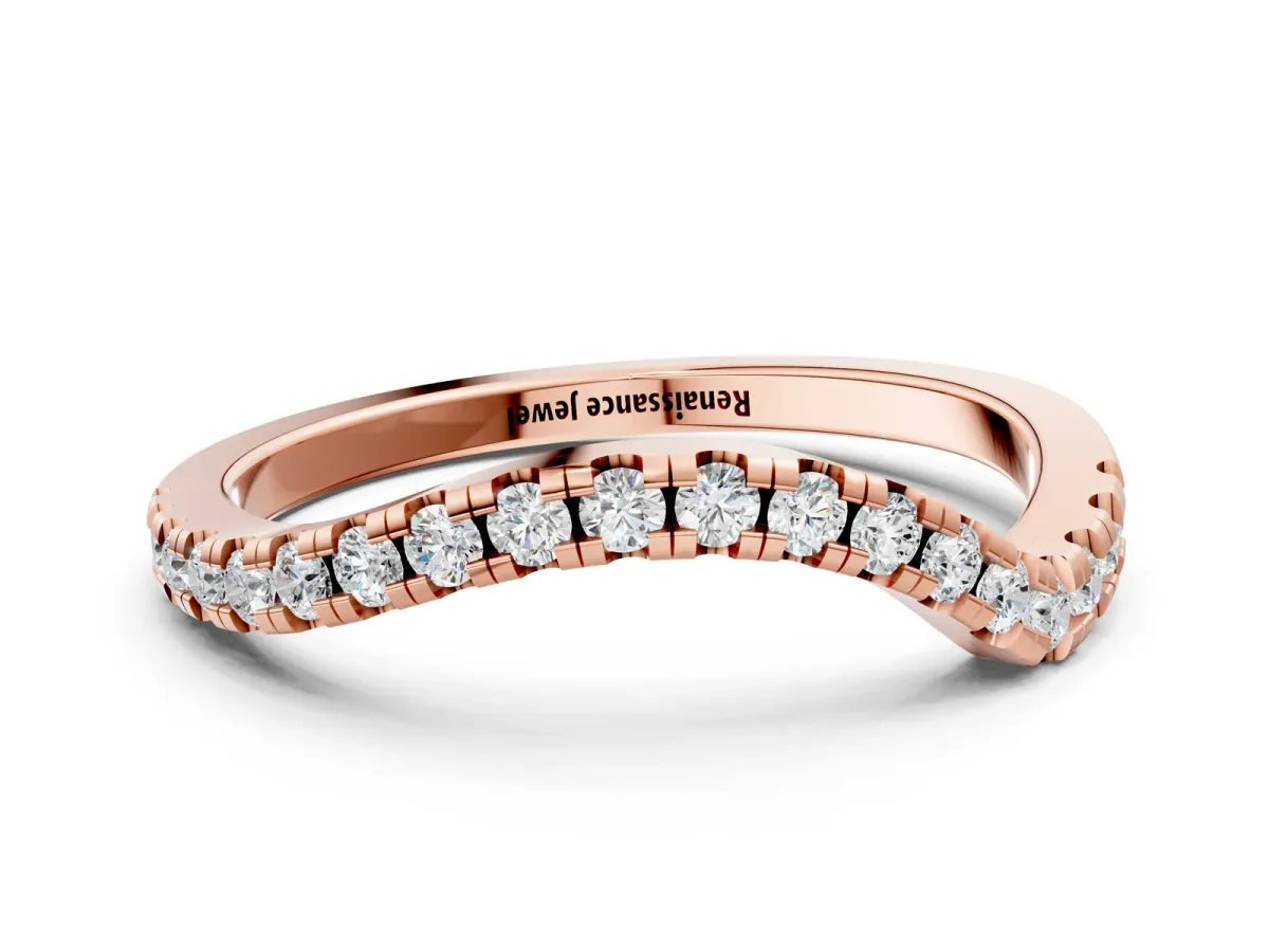 Round Cut Diamond Pavé Curved Band with Shared Prong Setting Rose gold