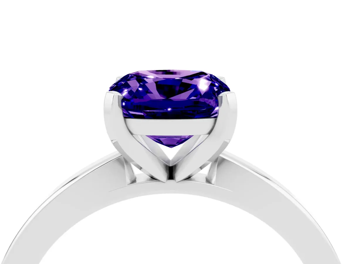 Cushion Cut Tanzanite Solitaire Engagement Ring with Classic Band and Four-Prong Setting Silver