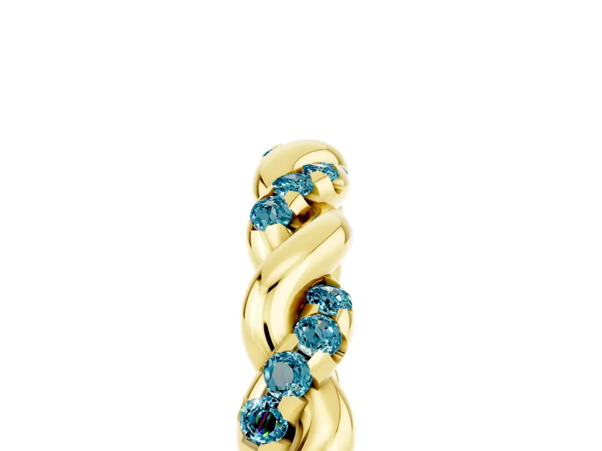 Twisted Pavé Round Blue Topaz Eternity Band Yellow gold