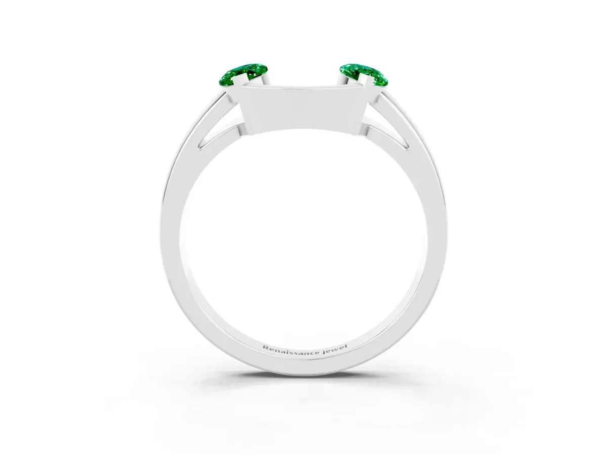 Marquise Emerald Open Band Ring with Tension Setting Silver