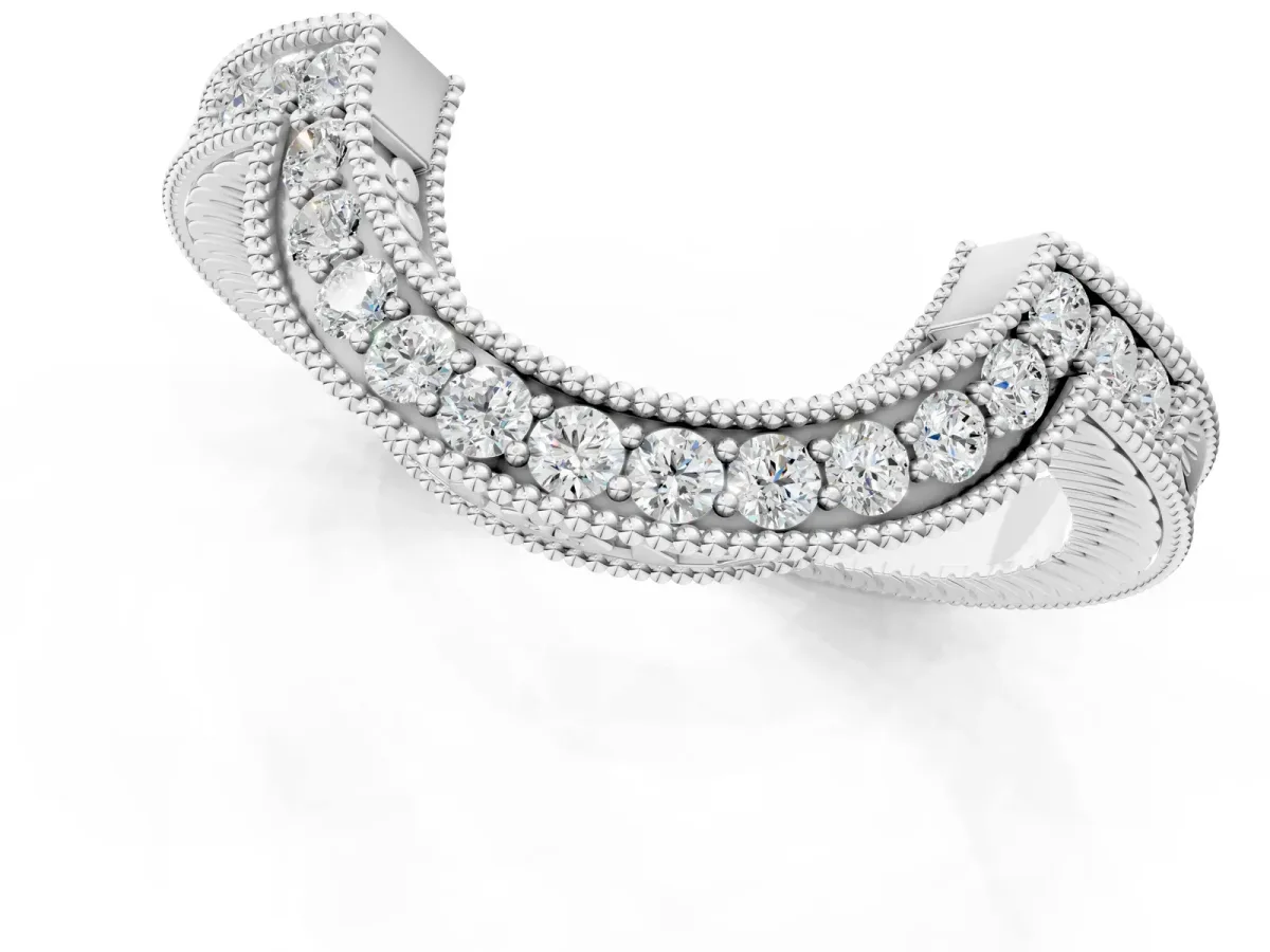Channel Set Round Diamond Chevron Band White gold