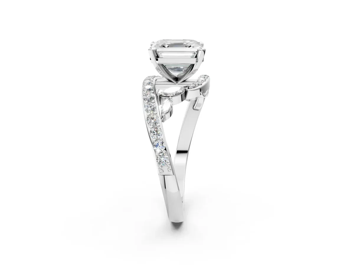 Asscher Cut Solitaire with Pavé Twist Band and Four-Prong Setting Platinum