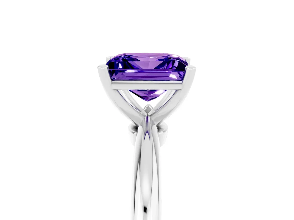 Princess Cut Tanzanite Solitaire Ring with Six-Prong Setting and Classic Band Silver