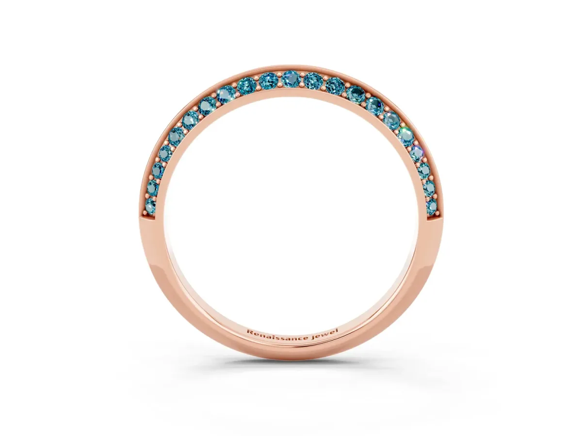 Double Row Pavé Round Blue Topaz Eternity Band with Channel Setting Rose gold