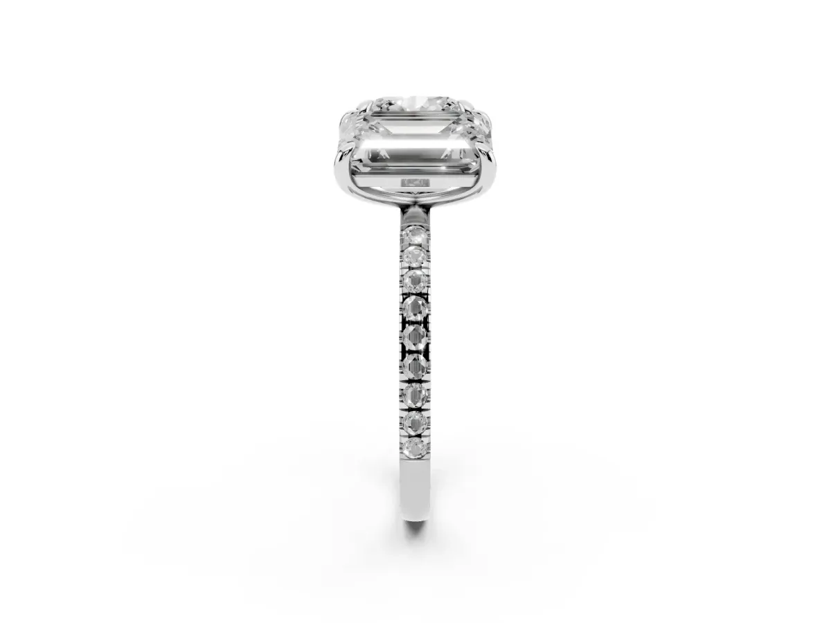 Cushion and Emerald Toi Moi Ring with Prong Setting and Pave Band Platinum