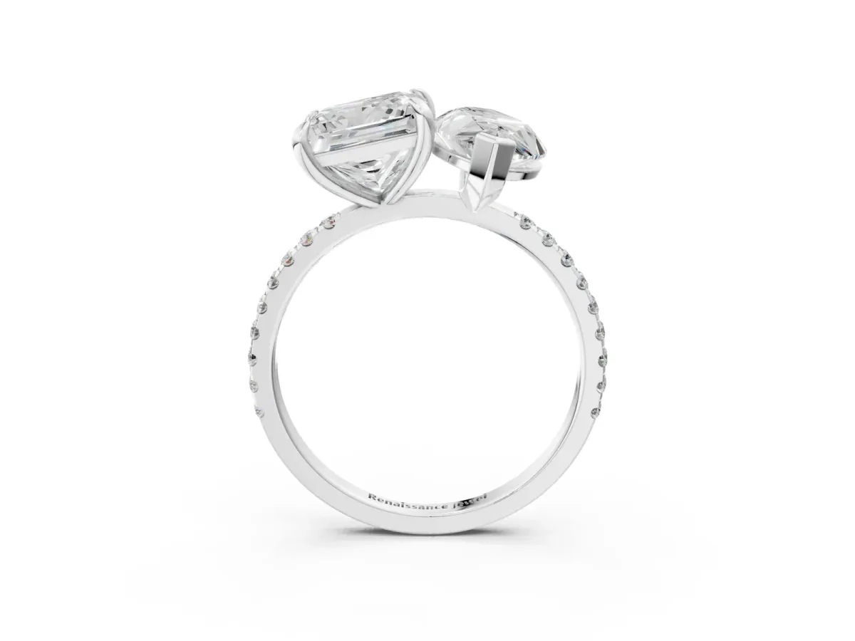 Marquise and Princess Toi Moi Ring with Prong Setting and Micro Pave Band Silver