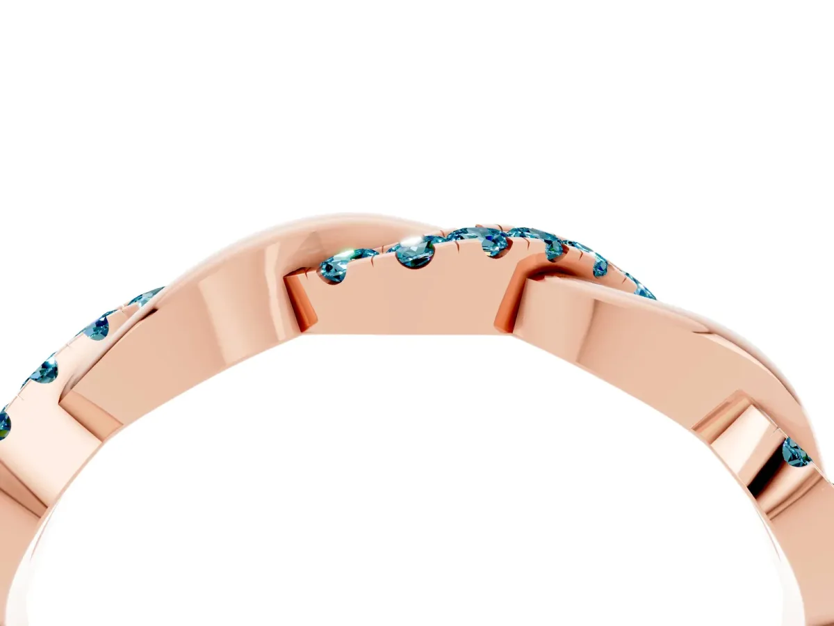 Pavé Round Blue Topaz Twist Eternity Band with Shared Prong Setting Rose gold