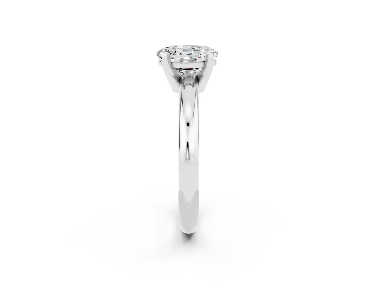 Oval Cut Moissanite Solitaire Engagement Ring with Round Band and Four-Prong Setting Silver