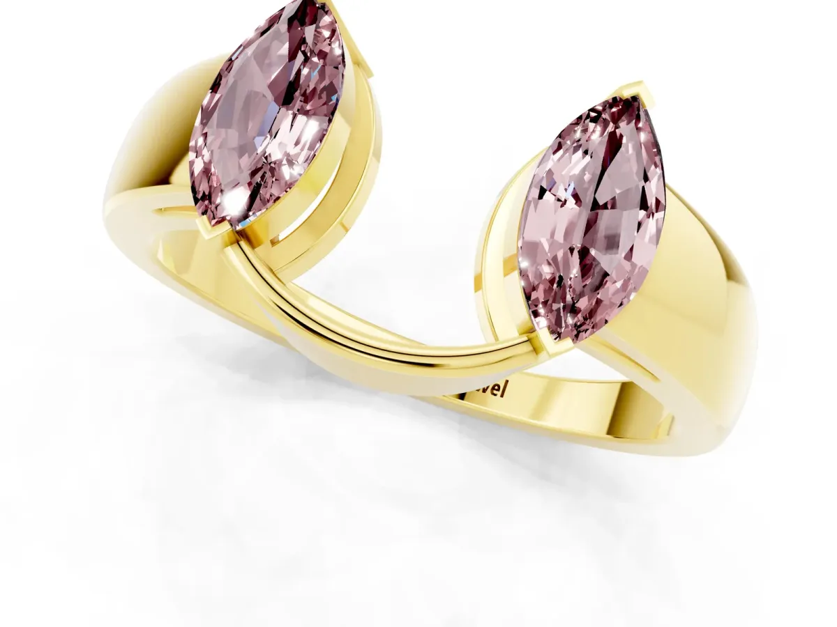 Marquise Morganite Open Band Ring with Tension Setting Yellow gold