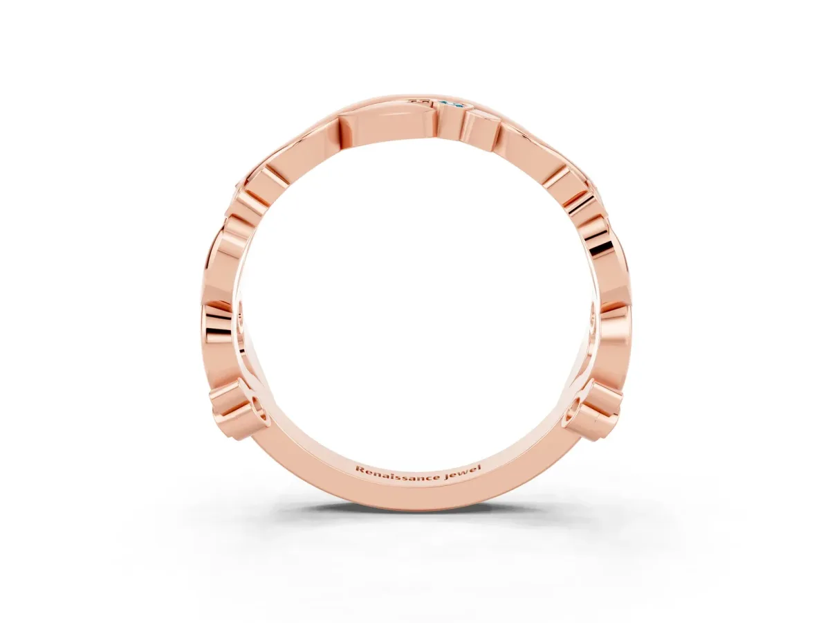 Round Blue Topaz Leaf Eternity Band with Bezel Setting Rose gold
