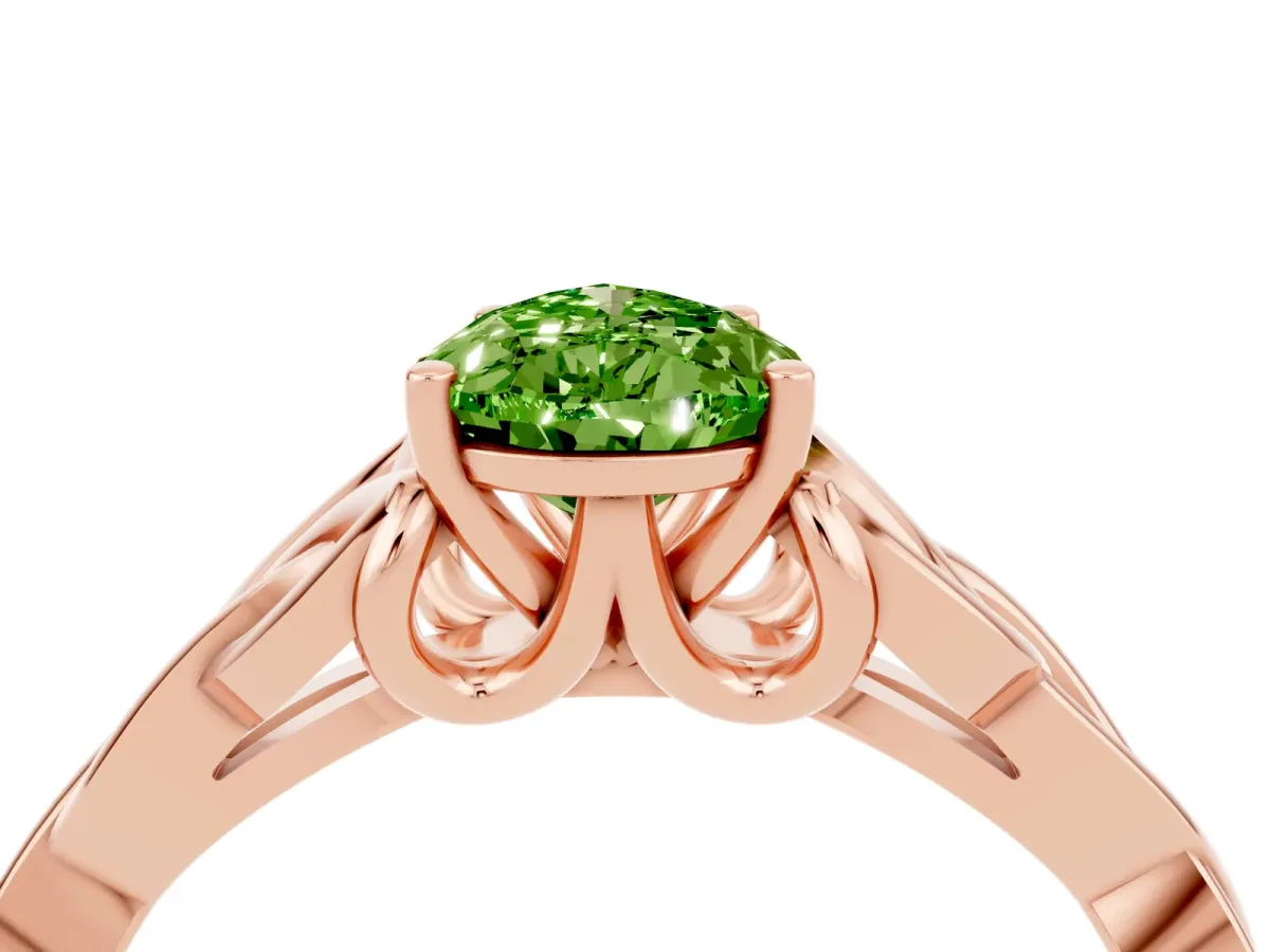 Pear Cut Peridot Solitaire Celtic Knot Ring with Four-Prong Setting Rose gold