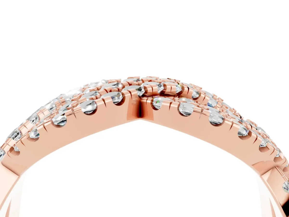 Pavé Round Moissanite Infinity Twist Band with Shared Prong Setting Rose gold