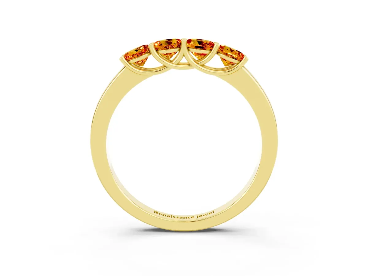 Four-Stone Round Citrine Prong-Set Band Yellow gold