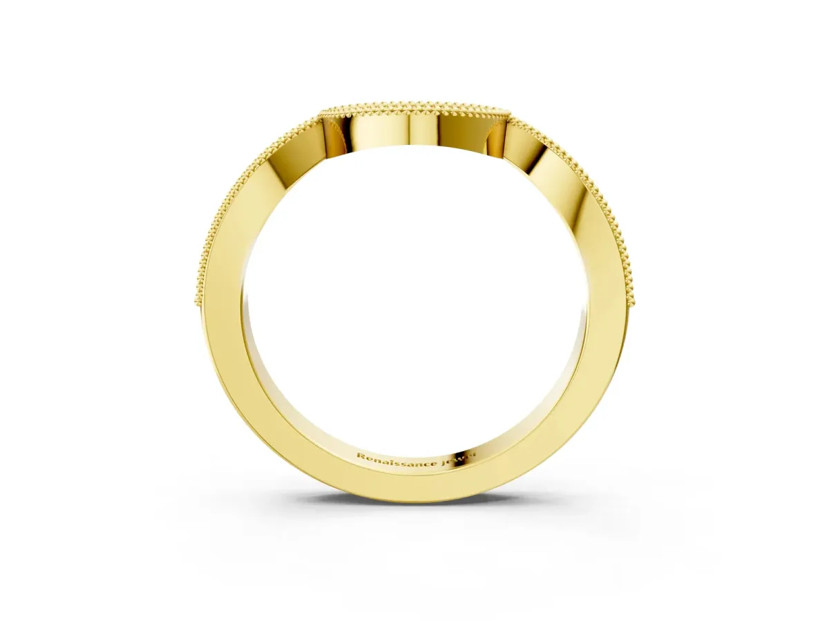 Pavé Round Diamond Contour Milgrain Band Yellow gold