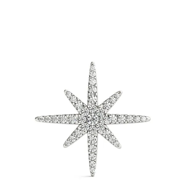 Pavé Round Diamond Starburst Pendant with Four-Prong Setting Silver