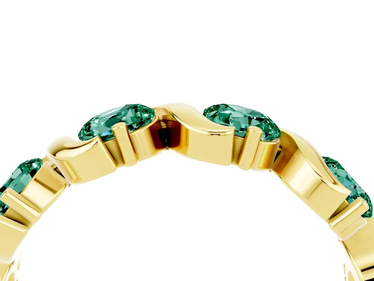 Round Green Sapphire Half Eternity Band with Wave Prong Setting Yellow gold