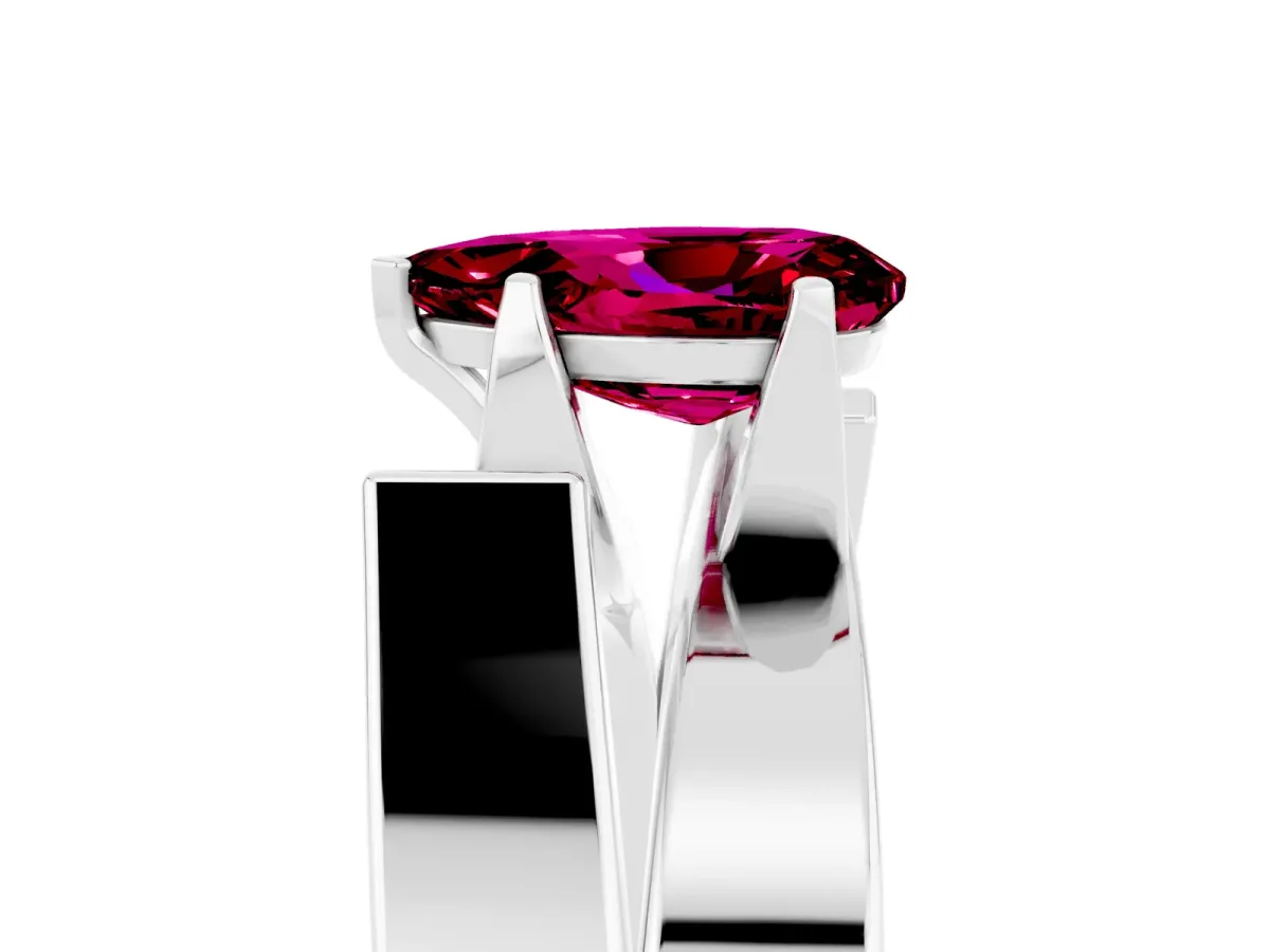 Modern Tension Set Pear Cut Garnet Solitaire Wide Band Ring Platinum