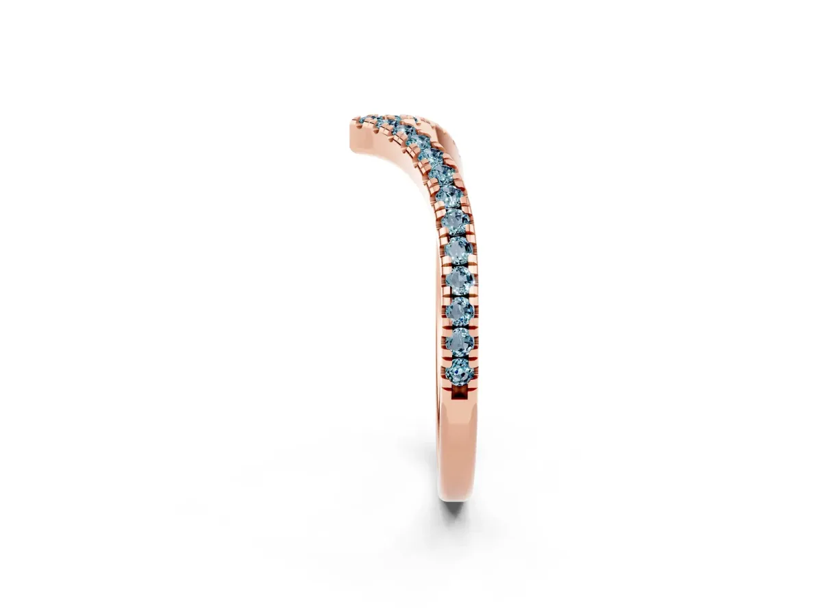 Pavé Round Aquamarine V-Shaped Chevron Band with Shared Prong Setting Rose gold