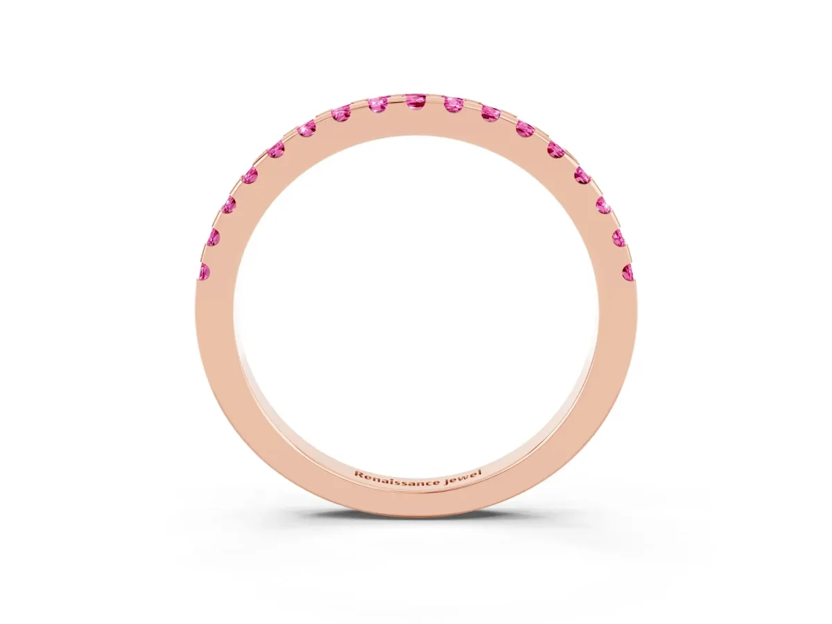 Round Pink Sapphire Pavé Set Eternity Band with Micro Prong Setting Rose gold